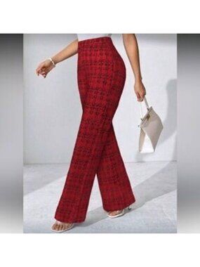 Red Plaid Women's High-Waisted Pants